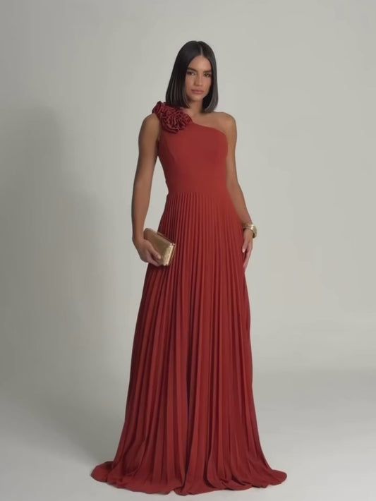Vestido de Festa Longo Alça Única Plissado Florence