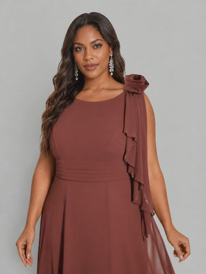 Vestido de Festa Longo Plus Size com Fenda e Flowers