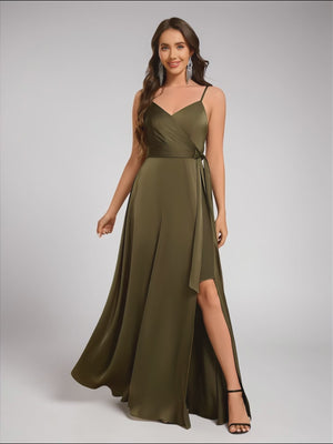 Vestido de Festa Alças Finas com Fenda Clemer
