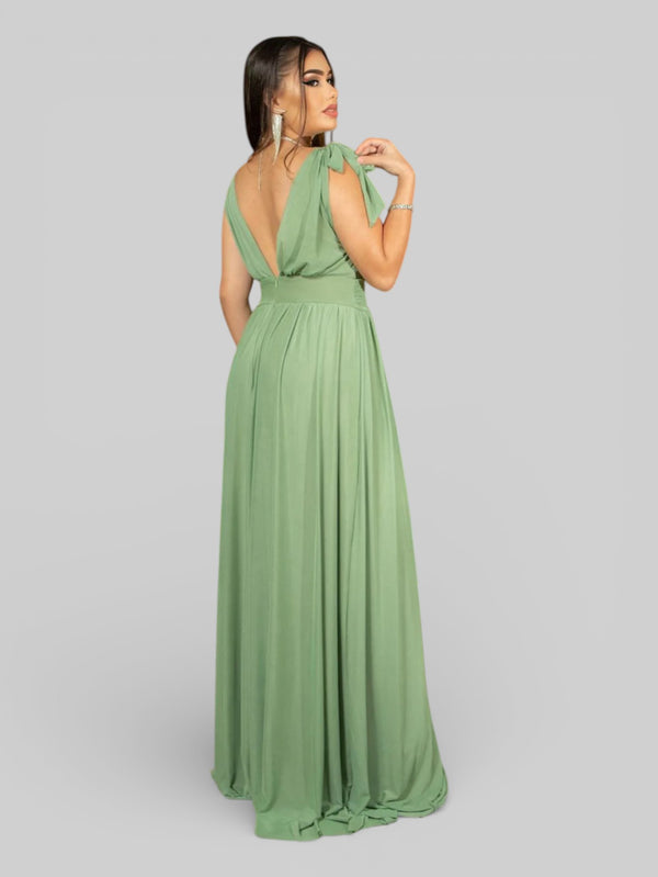 Vestido Longo de Festa Tule Amarração Ravena - Aurea Dress