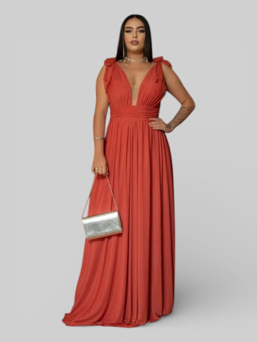 Vestido Longo de Festa Tule Amarração Ravena - Aurea Dress
