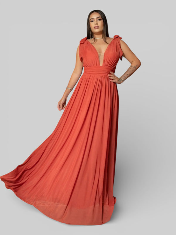Vestido Longo de Festa Tule Amarração Ravena - Aurea Dress