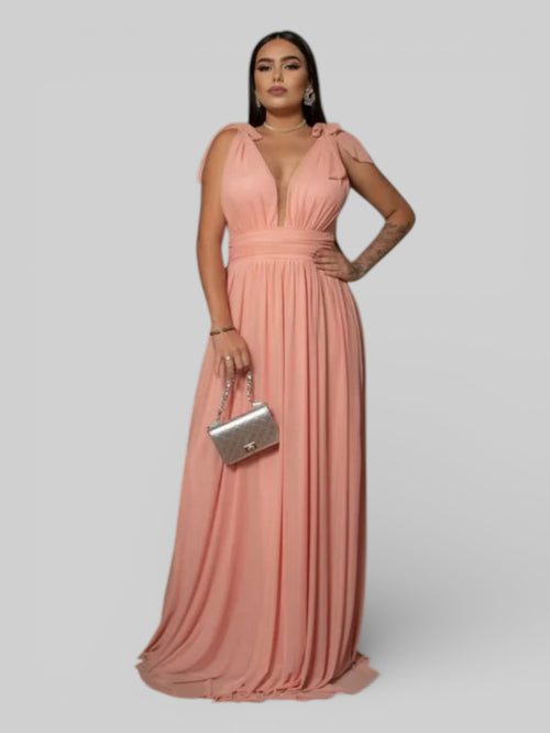 Vestido Longo de Festa Tule Amarração Ravena - Aurea Dress