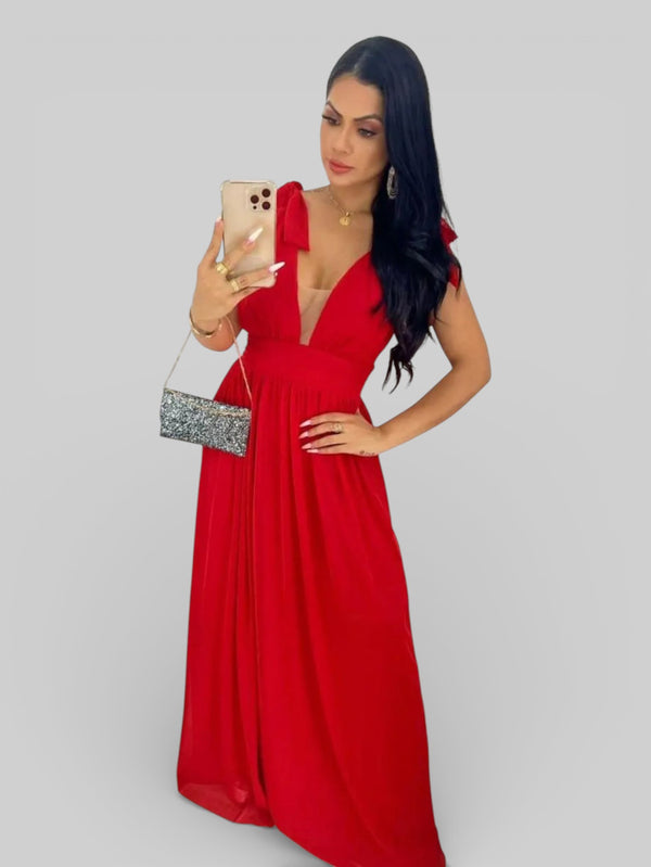Vestido Longo de Festa Tule Amarração Ravena - Aurea Dress