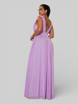 Vestido Longo de Festa Tule Amarração Ravena - Aurea Dress