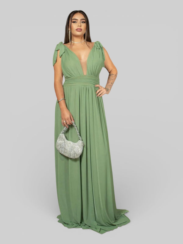 Vestido Longo de Festa Tule Amarração Ravena - Aurea Dress