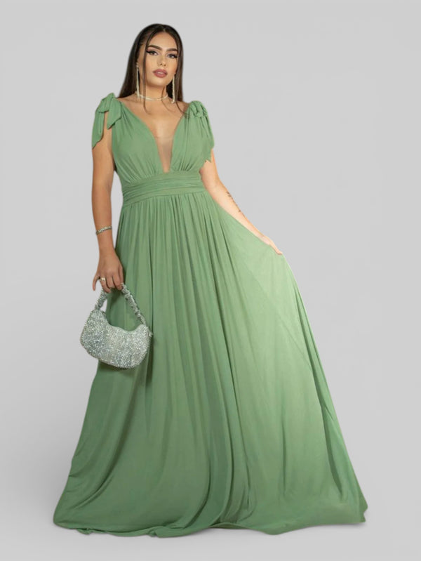 Vestido Longo de Festa Tule Amarração Ravena - Aurea Dress