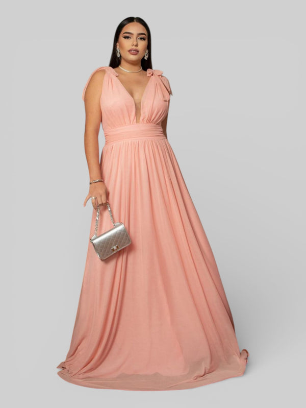Vestido Longo de Festa Tule Amarração Ravena - Aurea Dress