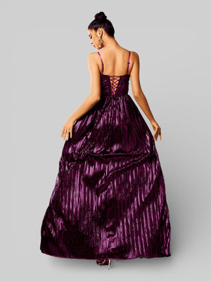 Vestido de Festa Alças Finas Plissado Metalizado - Aurea Dress