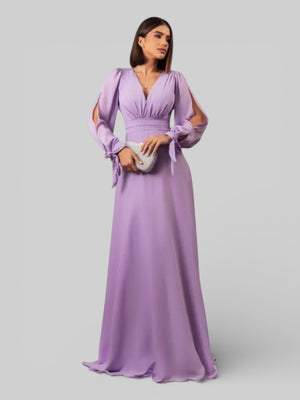 Vestido de Festa Manga Longa Decote Veneza - Aurea Dress