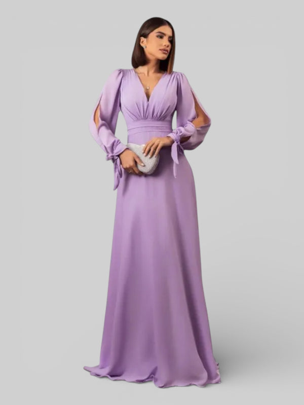 Vestido de Festa Manga Longa Decote Veneza - Aurea Dress