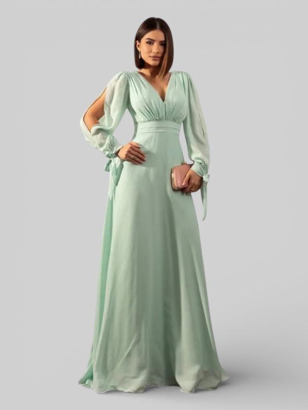 Vestido de Festa Manga Longa Decote Veneza - Aurea Dress