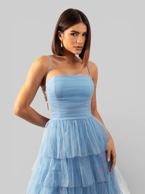 Vestido de Festa Longo com Brilho em Camadas Dublin - Aurea Dress