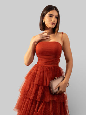 Vestido de Festa Longo com Brilho em Camadas Dublin - Aurea Dress