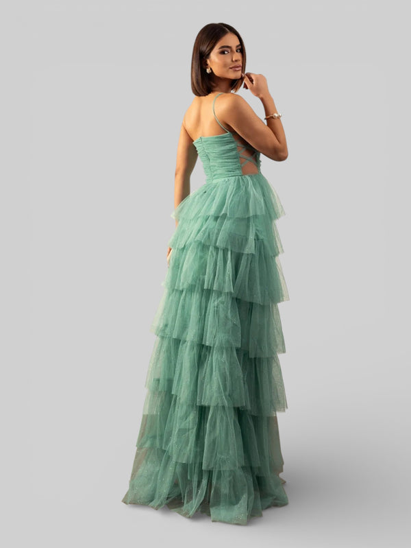 Vestido de Festa Longo com Brilho em Camadas Dublin - Aurea Dress