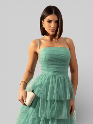 Vestido de Festa Longo com Brilho em Camadas Dublin - Aurea Dress
