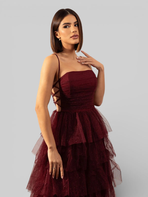 Vestido de Festa Longo com Brilho em Camadas Dublin - Aurea Dress