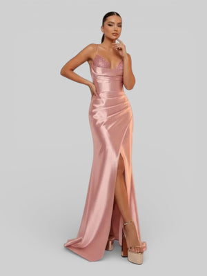 Vestido de Festa Acetinado Paetê Dress - Aurea Dress