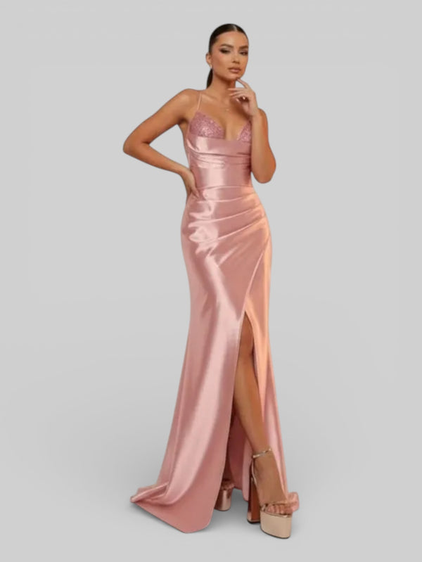 Vestido de Festa Acetinado Paetê Dress - Aurea Dress