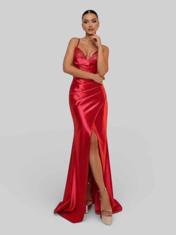 Vestido de Festa Acetinado Paetê Dress - Aurea Dress
