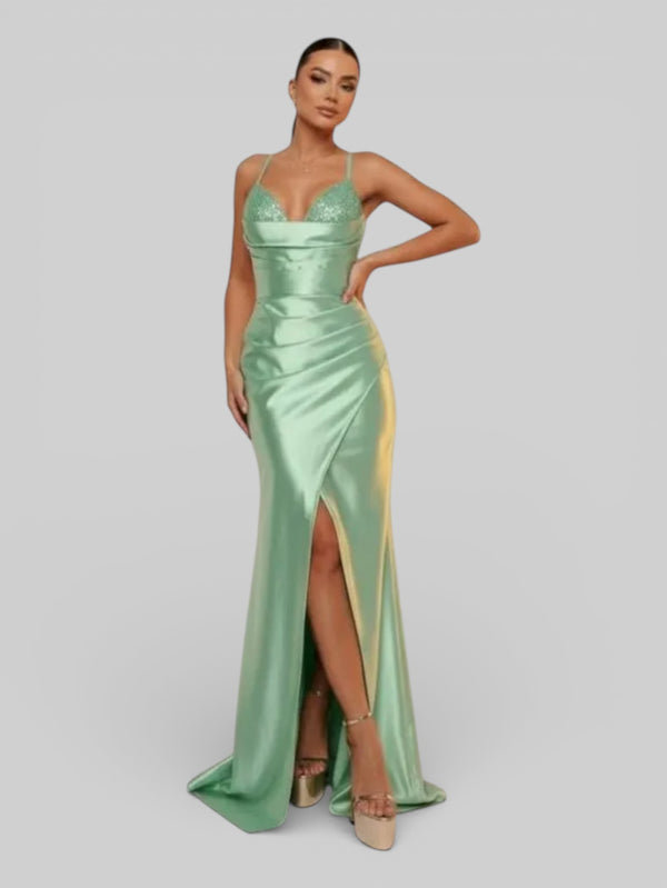 Vestido de Festa Acetinado Paetê Dress - Aurea Dress