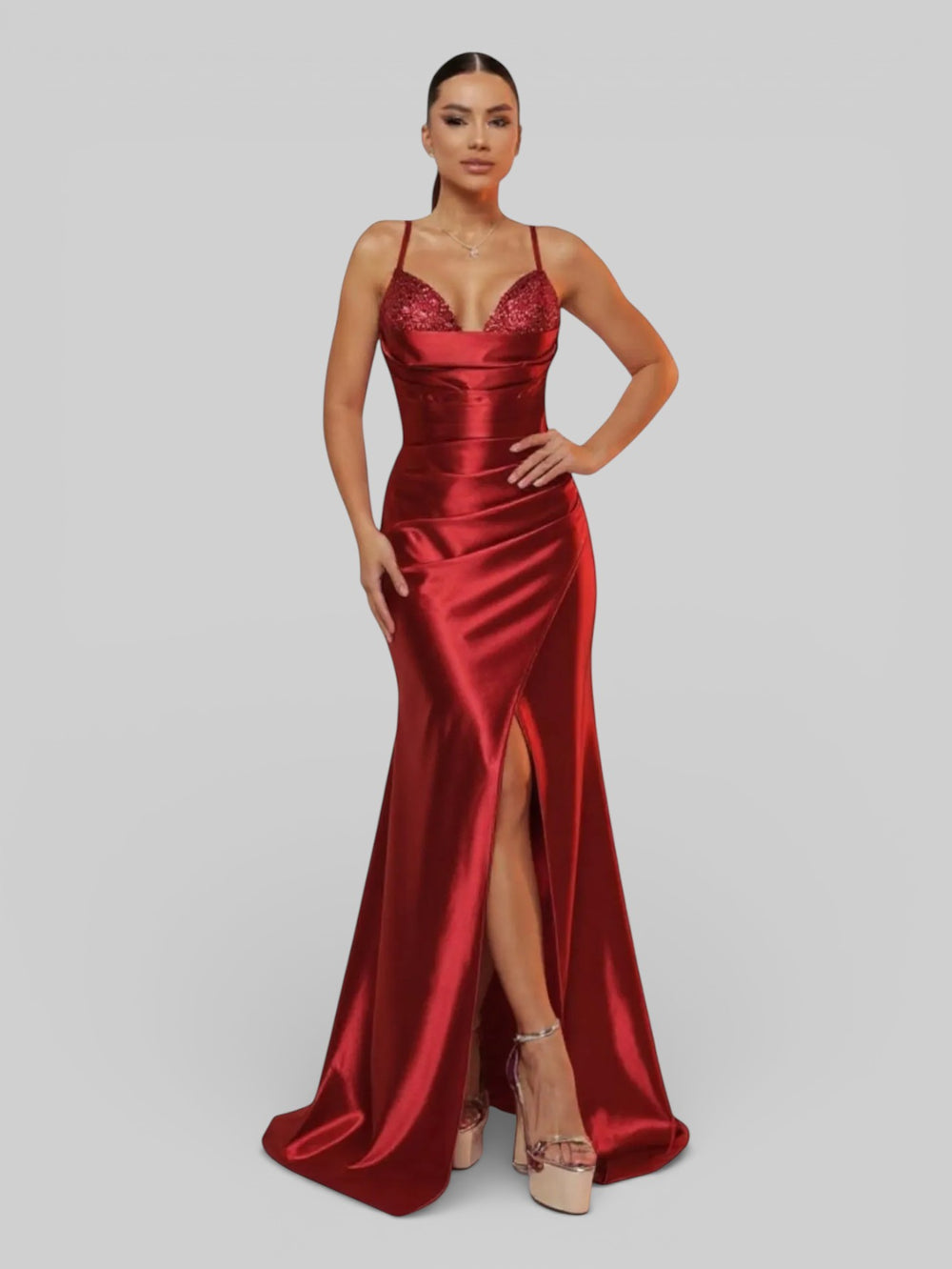 Vestido de Festa Acetinado Paetê Dress - Aurea Dress