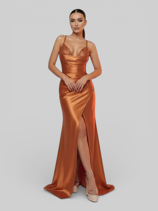 Vestido de Festa Acetinado Paetê Dress - Aurea Dress