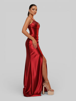 Vestido de Festa Acetinado Paetê Dress - Aurea Dress