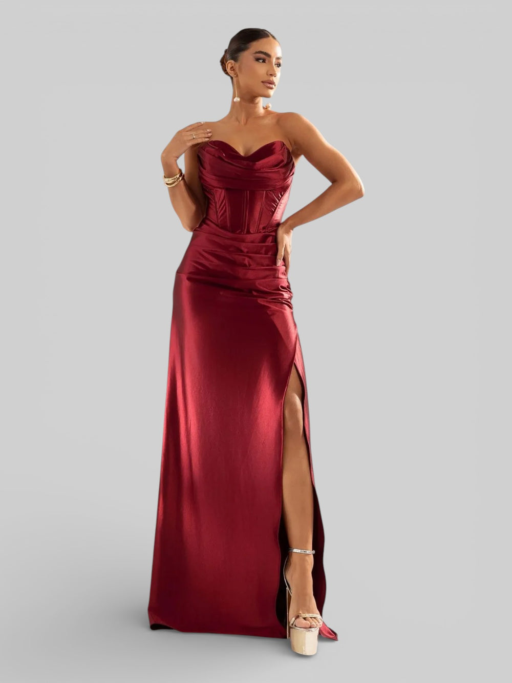 Vestido de Festa Acetinado sem Alças Aurea Dress - Aurea Dress
