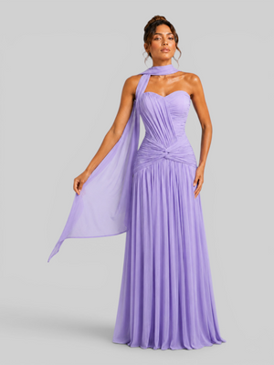 Vestido de Festa Longo Tomara que Caia Torcido Echarpe Legacy