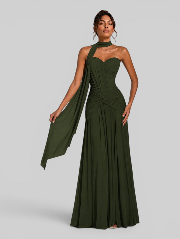 Vestido de Festa Longo Tomara que Caia Torcido Echarpe Legacy