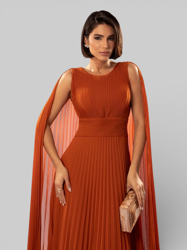 Vestido de Festa Longo Plissado com Capa Dupla Belvita - Aurea Dress
