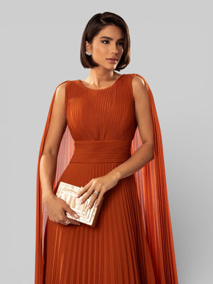 Vestido de Festa Longo Plissado com Capa Dupla Belvita - Aurea Dress