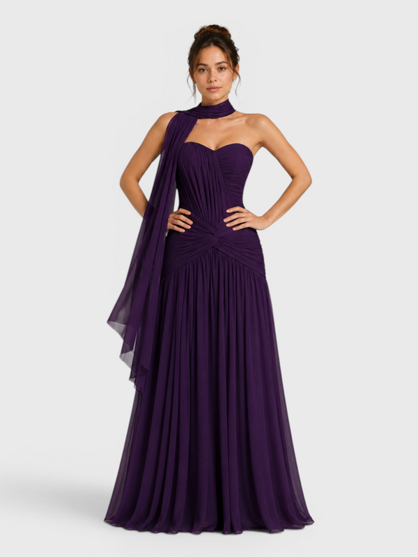 Vestido de Festa Longo Tomara que Caia Torcido Echarpe Legacy
