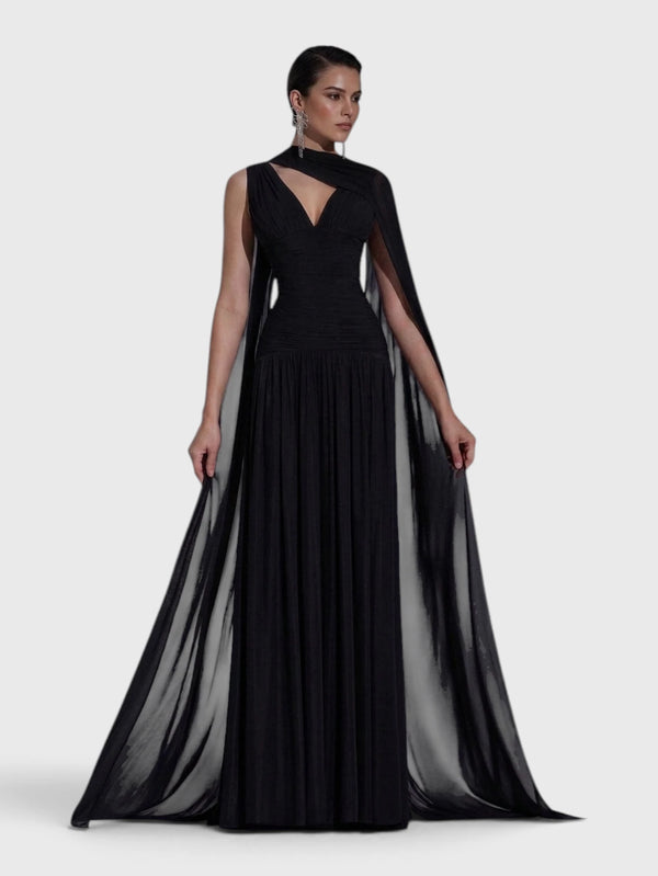 Vestido de Festa Longo Plissado Echarpe Legacy