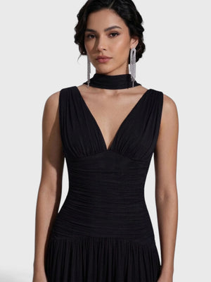 Vestido de Festa Longo Plissado Echarpe Legacy