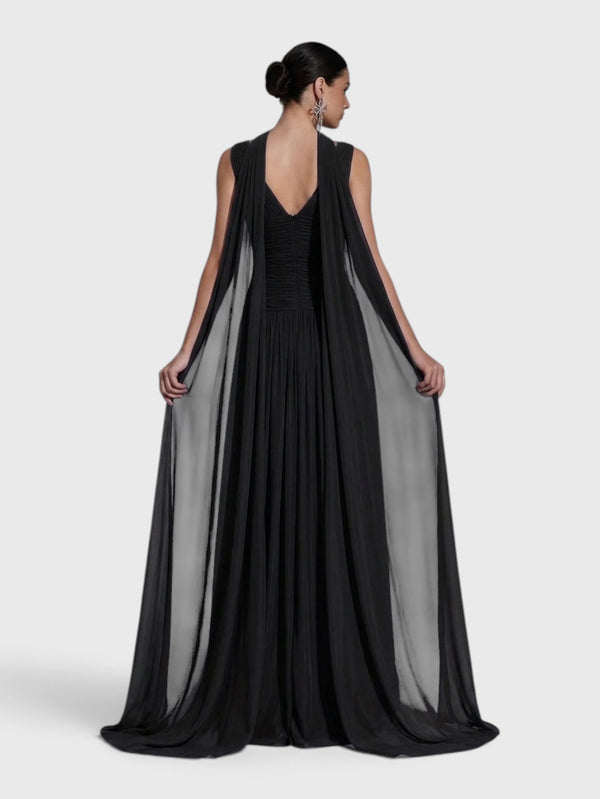 Vestido de Festa Longo Plissado Echarpe Legacy