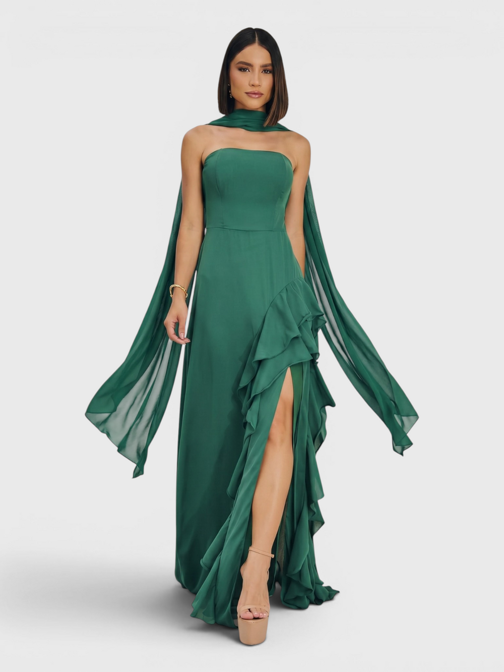 Vestido de Festa Longo Tomara que Caia Camadas Echarp Letz