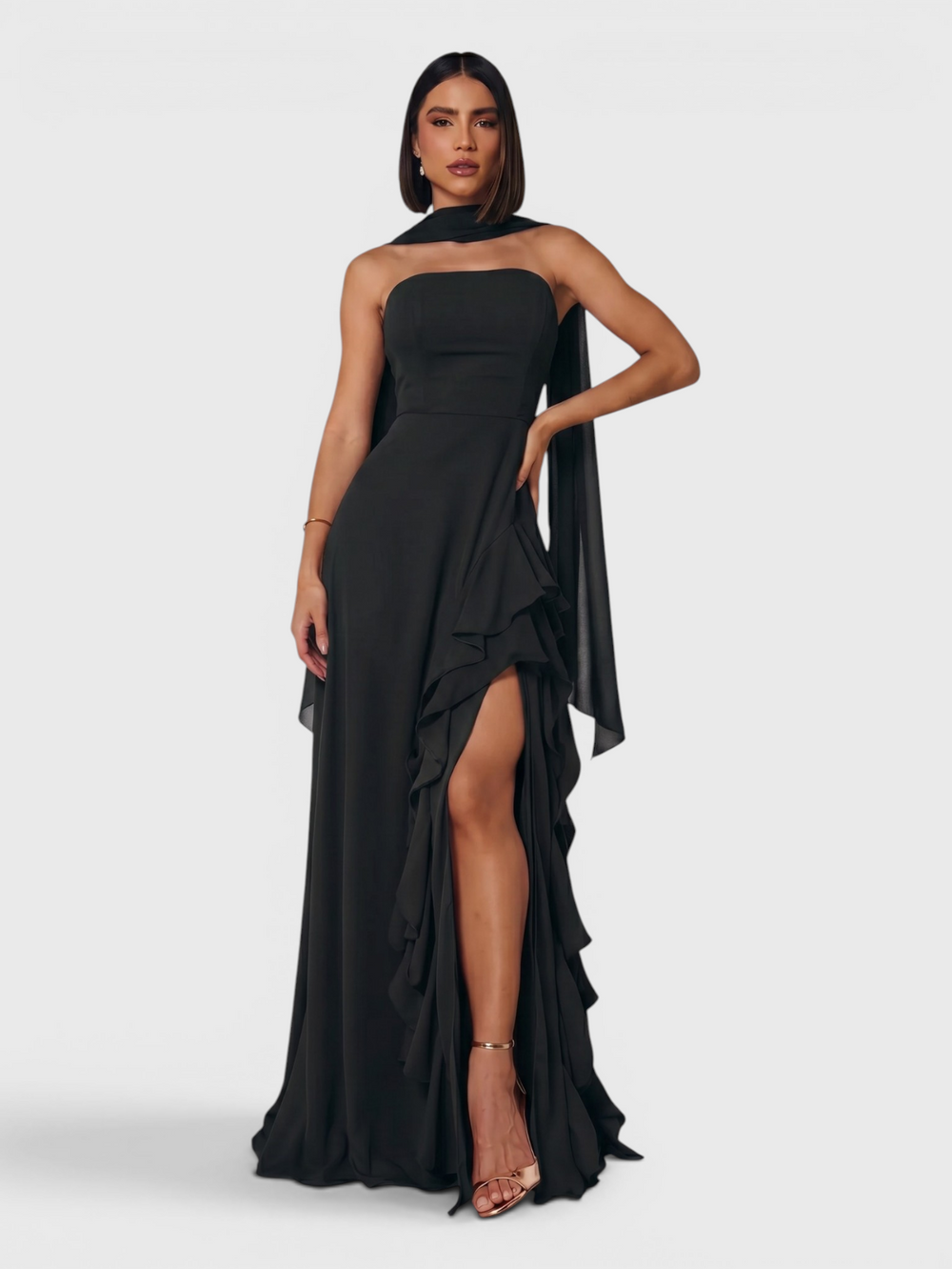 Vestido de Festa Longo Tomara que Caia Camadas Echarp Letz
