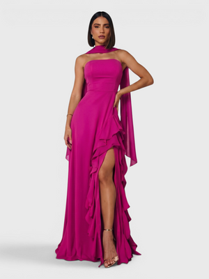 Vestido de Festa Longo Tomara que Caia Camadas Echarp Letz