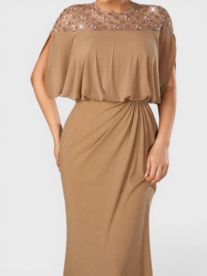 Vestido de Festa Longo com Apliques Paetê Drapeado Bodas