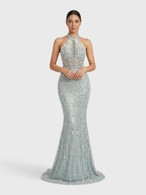 Vestido de Festa Longo Premium Gola Halter Pérolas Stella