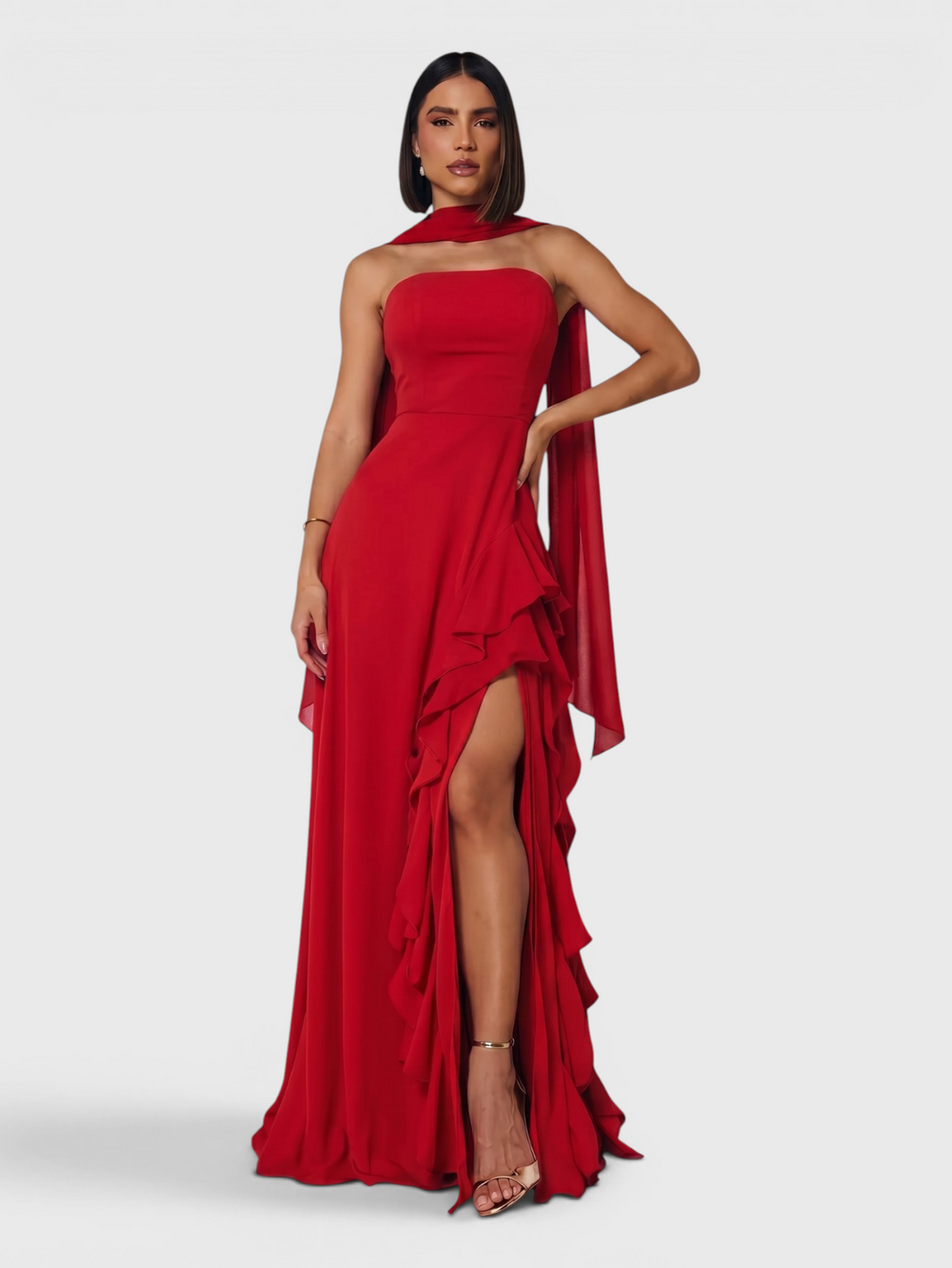 Vestido de Festa Longo Tomara que Caia Camadas Echarp Letz