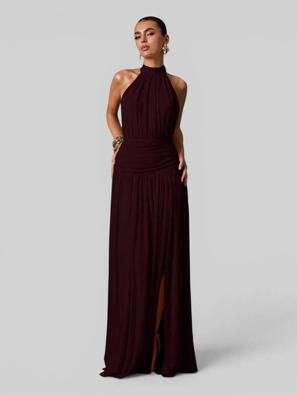 Vestido de Festa Longo Plissado com Fenda Juliette