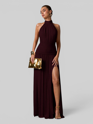 Vestido de Festa Longo Plissado com Fenda Juliette