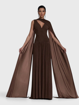 Vestido de Festa Longo Plissado Echarpe Legacy