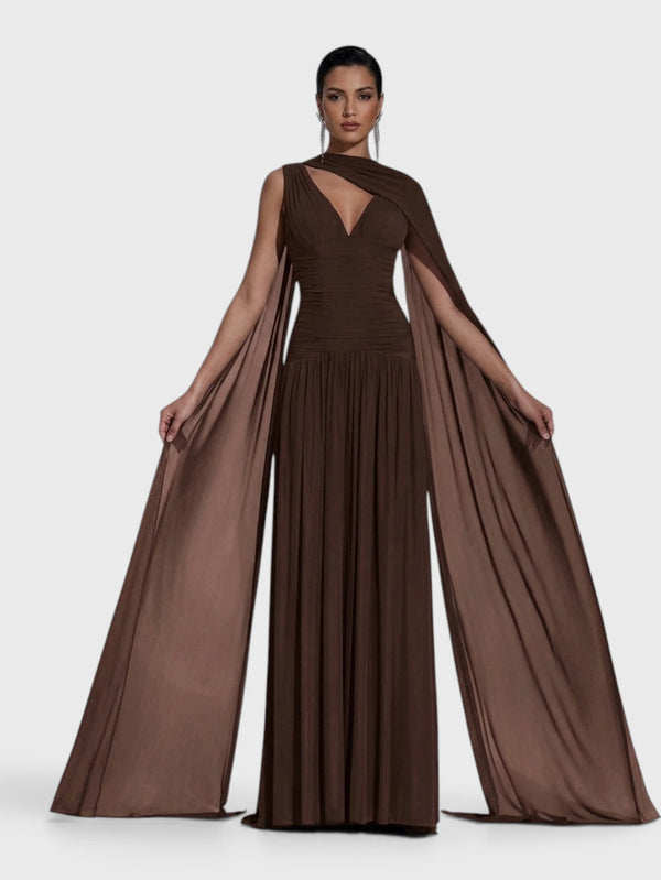 Vestido de Festa Longo Plissado Echarpe Legacy