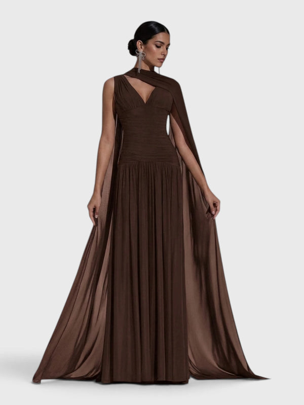 Vestido de Festa Longo Plissado Echarpe Legacy