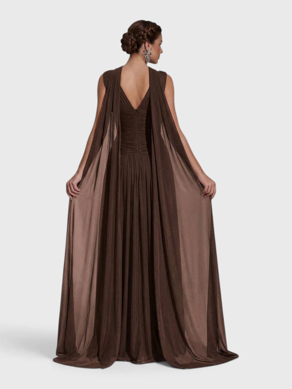 Vestido de Festa Longo Plissado Echarpe Legacy