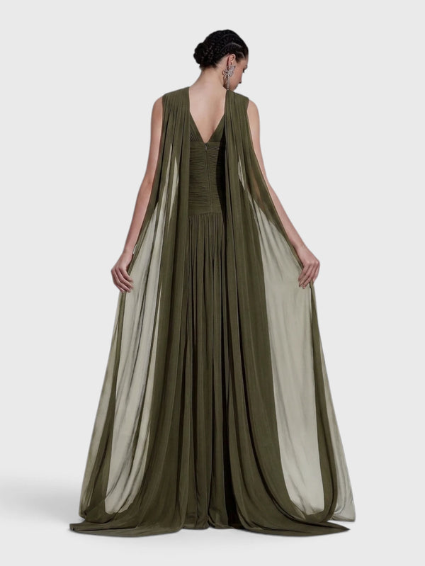 Vestido de Festa Longo Plissado Echarpe Legacy